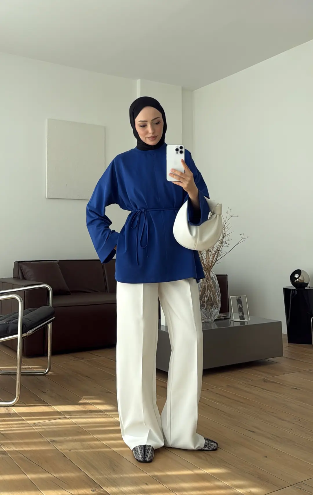 Bağlamalı Yanı Yırtmaç Detay Sweatshırt Saks