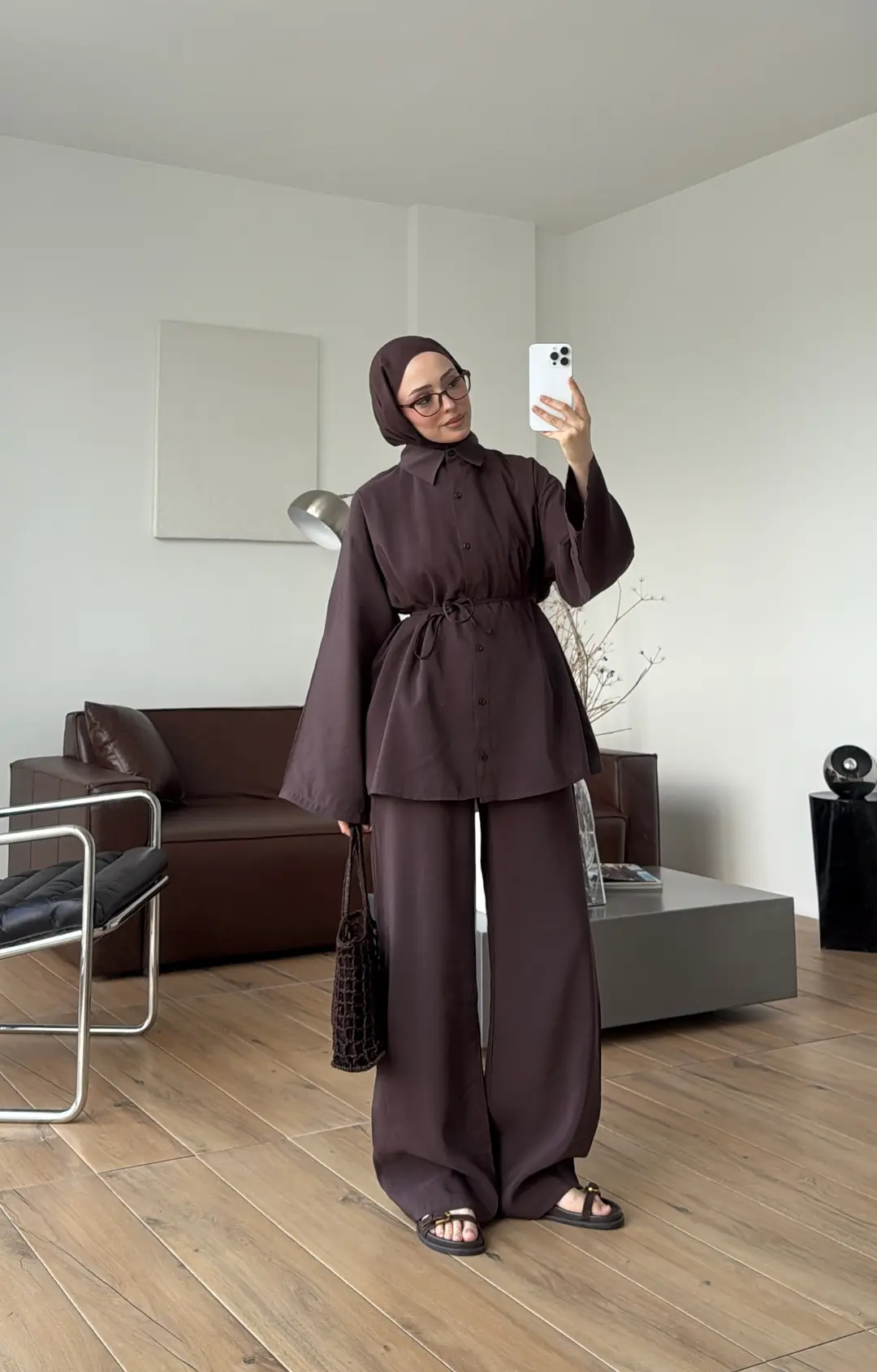 Tencel Bağlamalı Takım Kahve