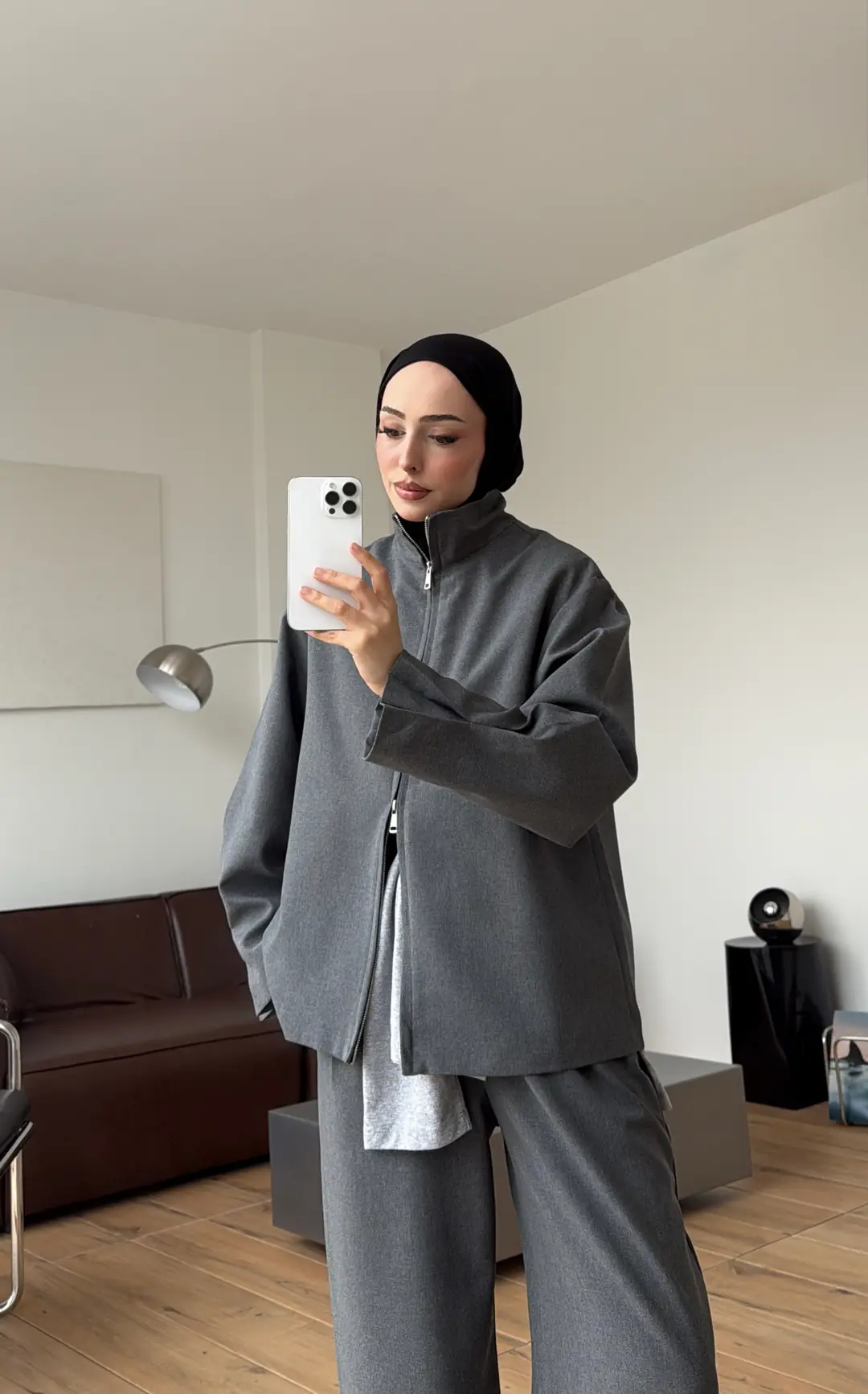Dik Yaka Ceketli Takım Antrasit