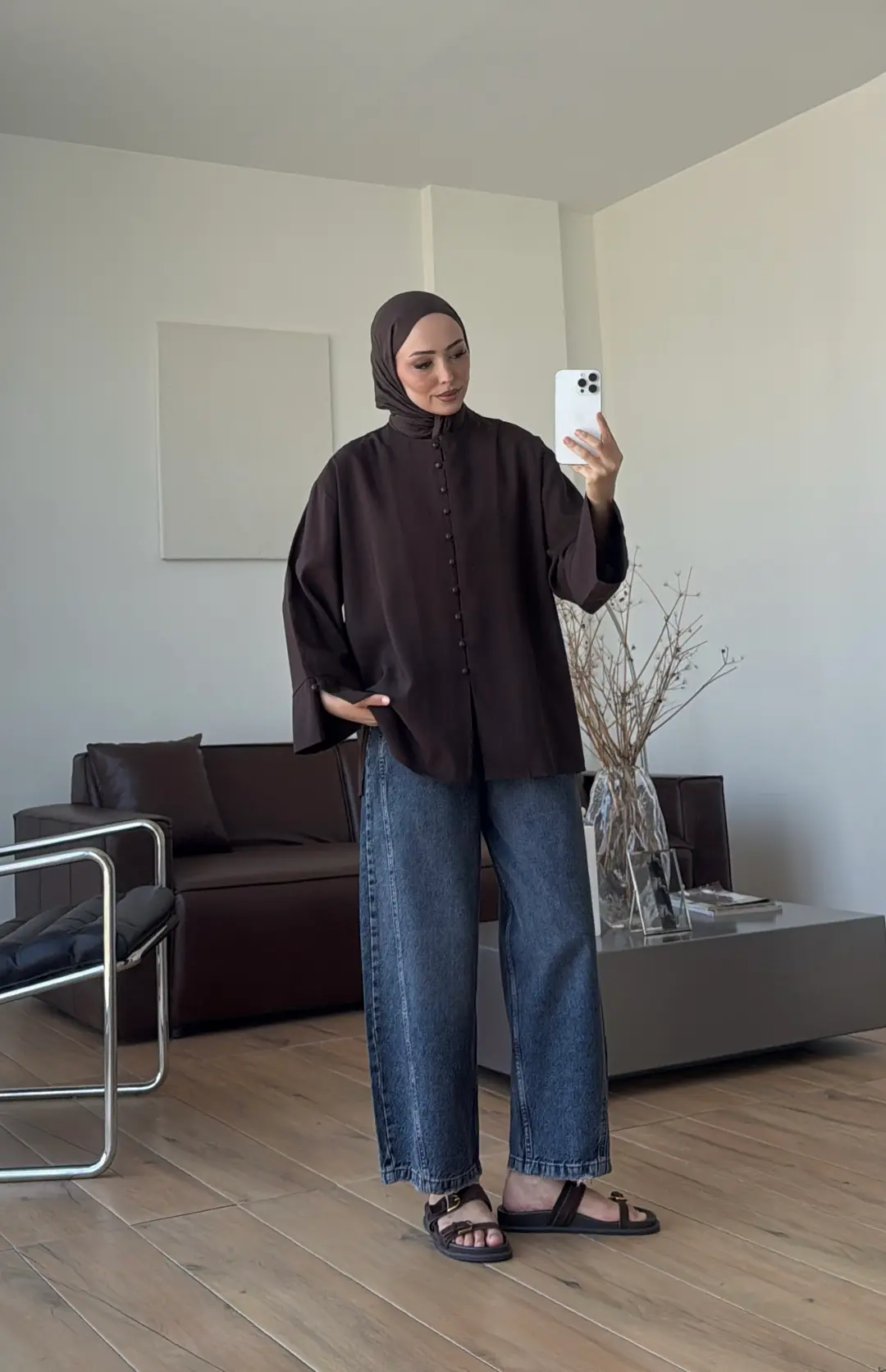 Top Düğmeli Modal Bluz Kahve