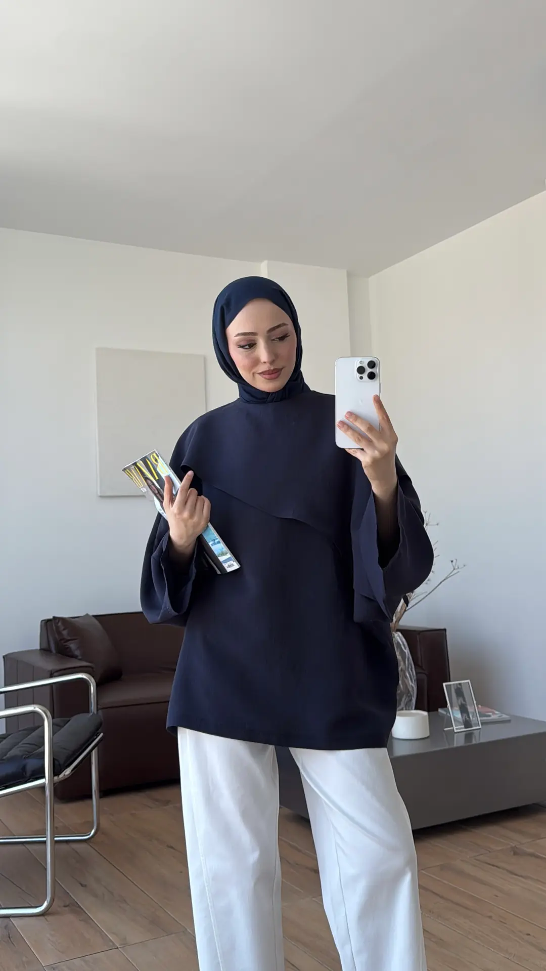 Yarasa Kol Şallı Bluz Lacivert 