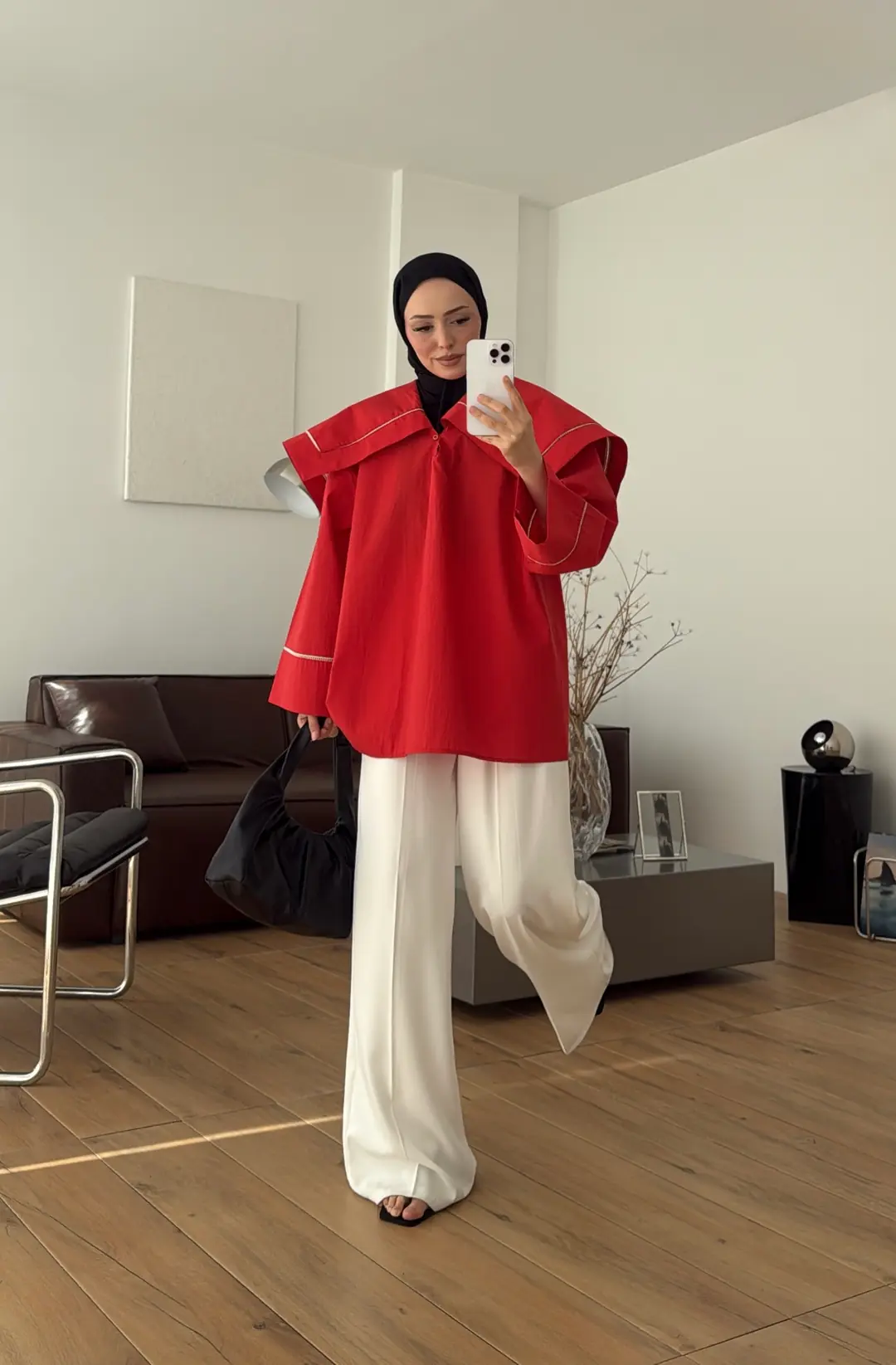 Biye Bağcıklı Dantelli Tunik Kırmızı