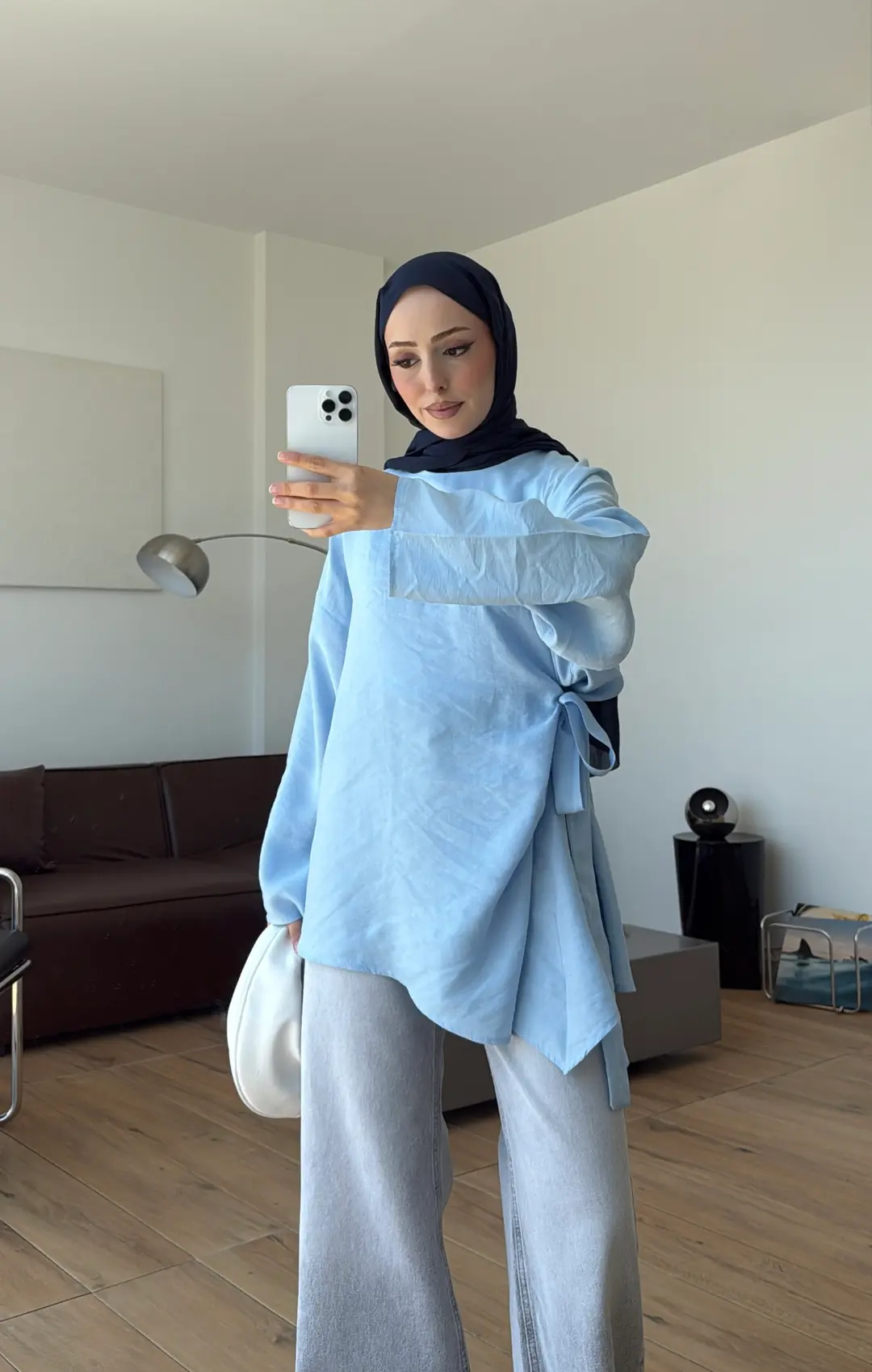 Yandan Bağlamalı Asimetri Bluz Mavi