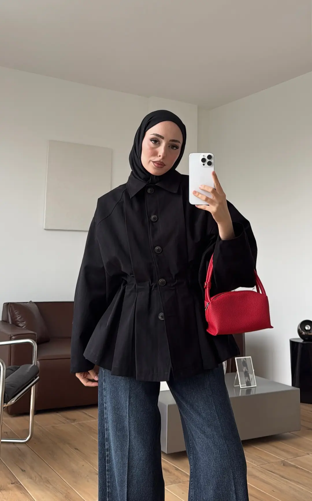 Pile Detay Oversize Tasarım Trenç Siyah