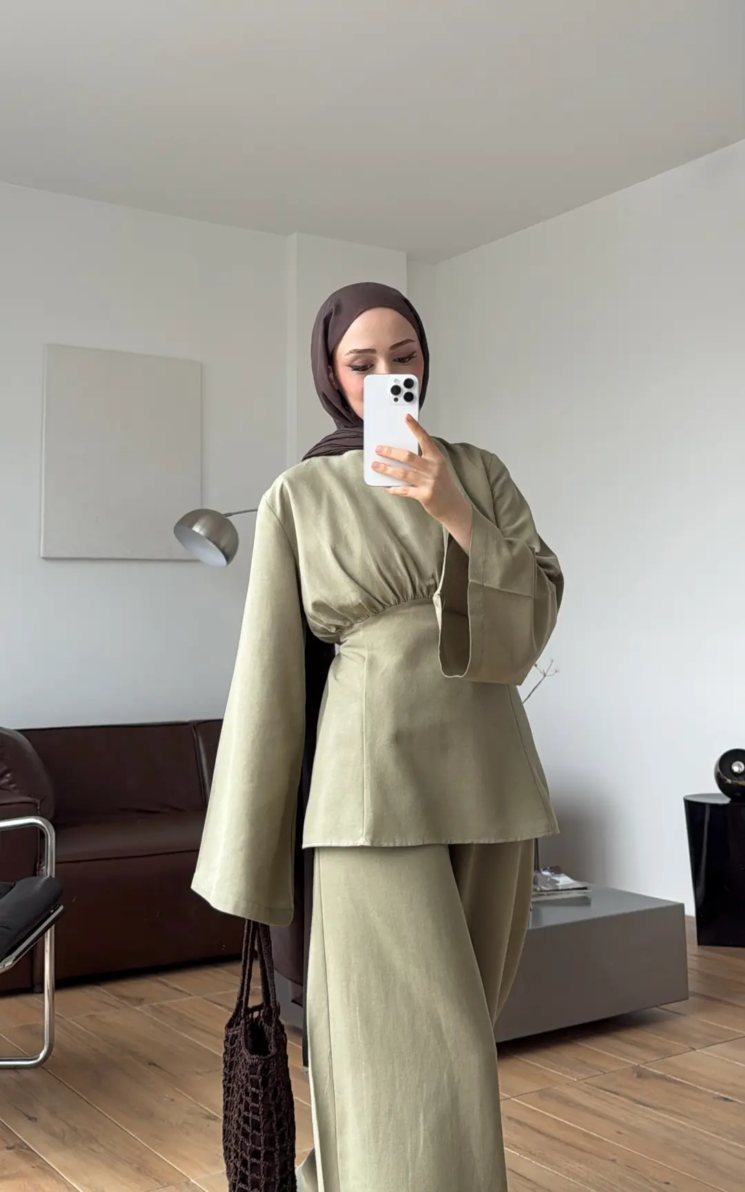 Bluzlu Pera Keten Takım Çağla Yeşili