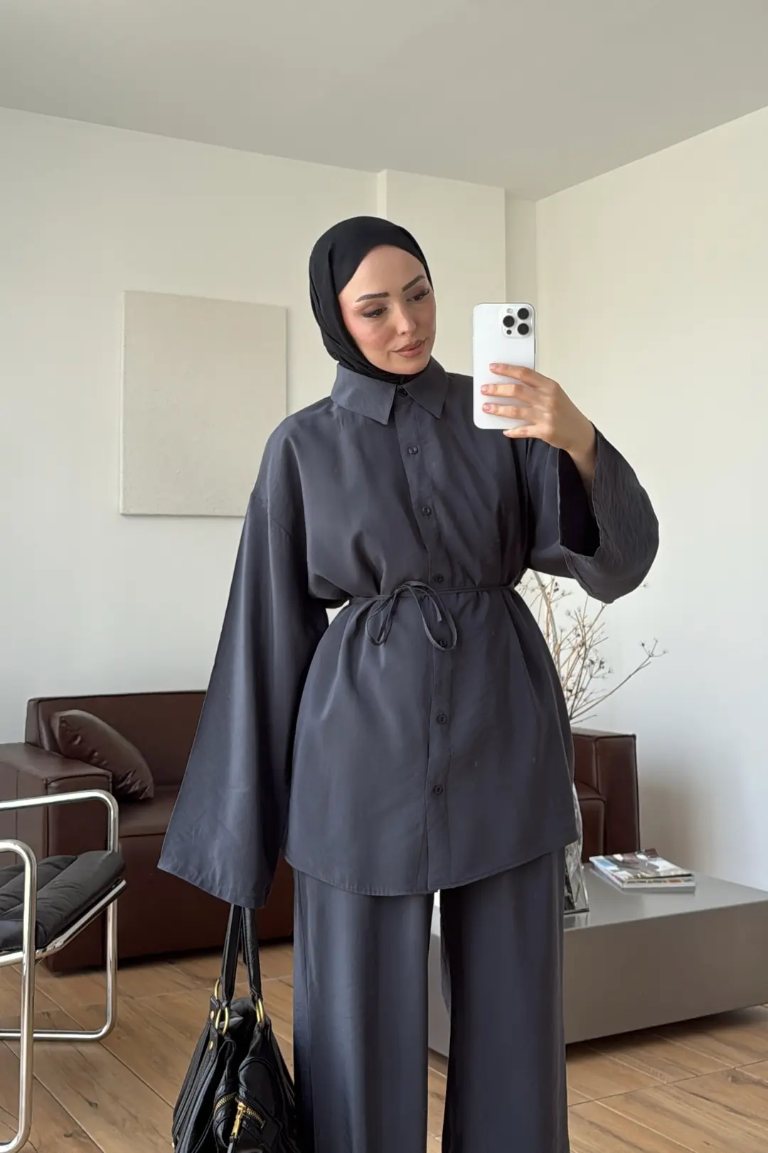Tencel Bağlamalı Takım Gri