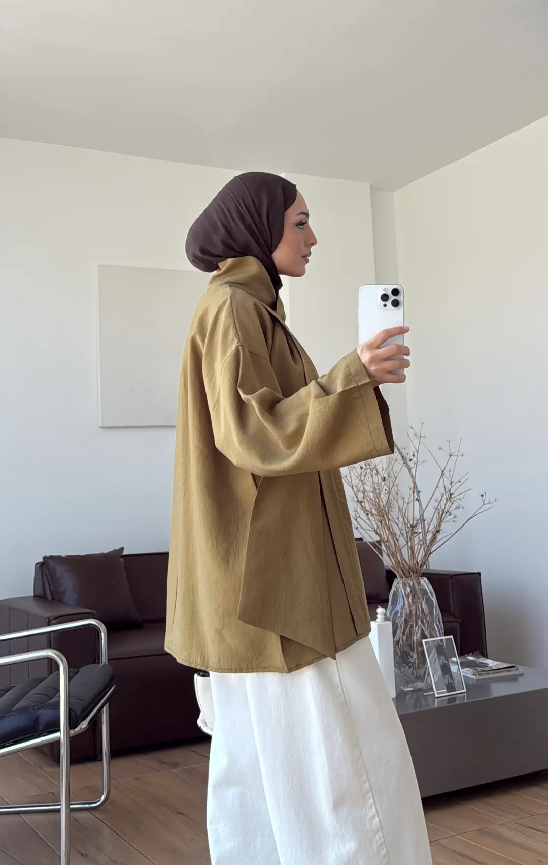Fular Detay Bluz Olive