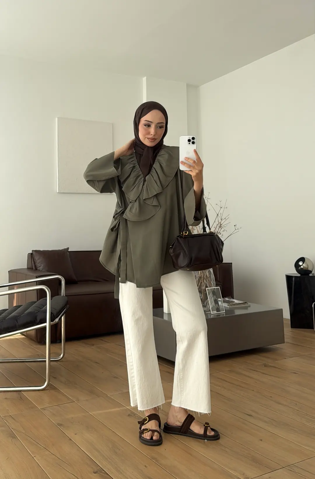 Fırfırlı ModaL Bluz Haki