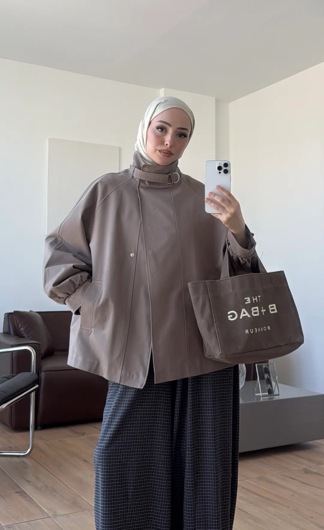 Kuşaklı Dik Yaka Ceket Vizon
