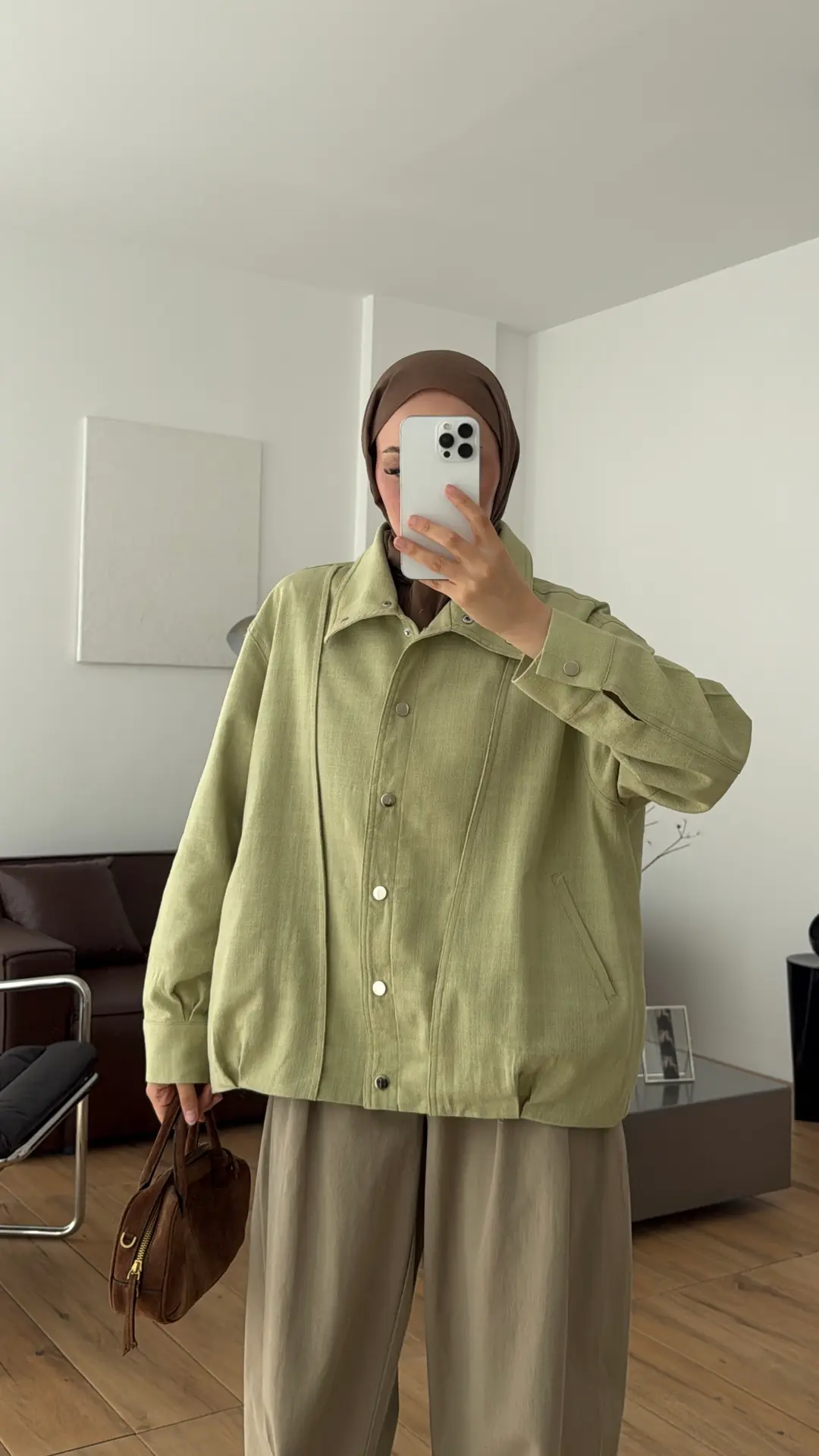 Keten Bomber Ceket Açık Yeşil