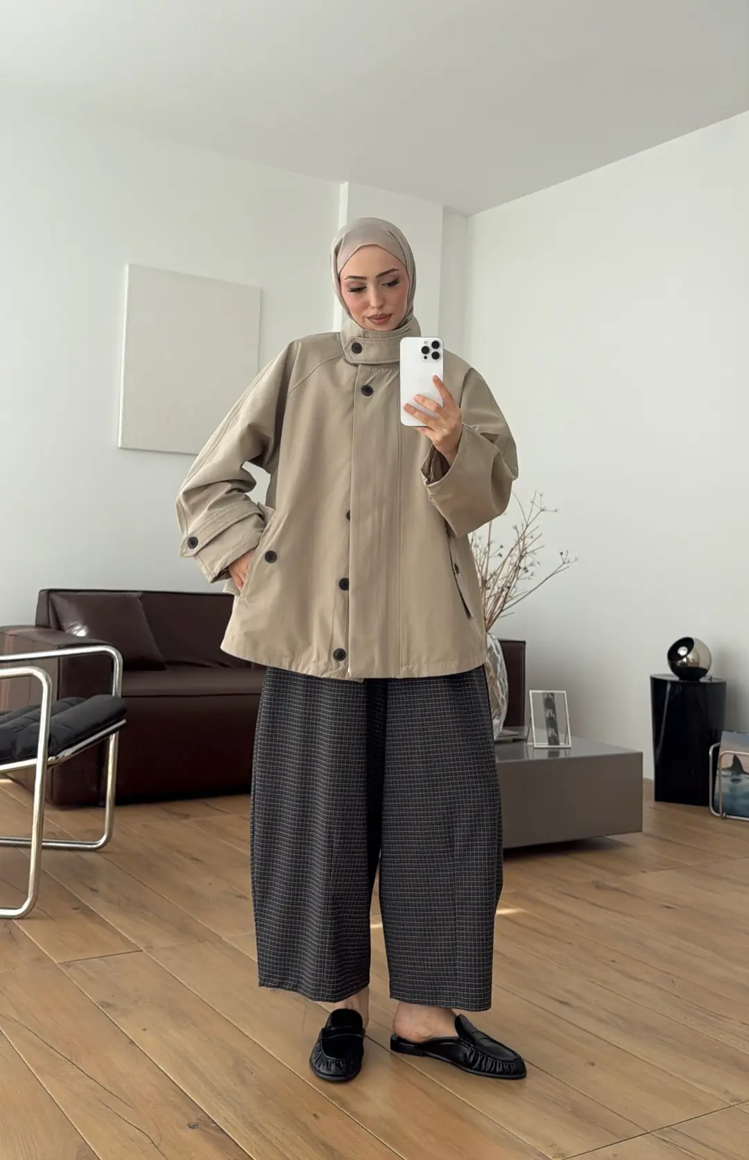 Minimal Yakalı Trençkot Vizon