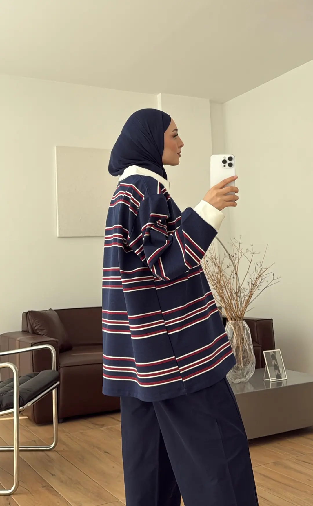Polo Yaka Çizgili Lacivert Sweat