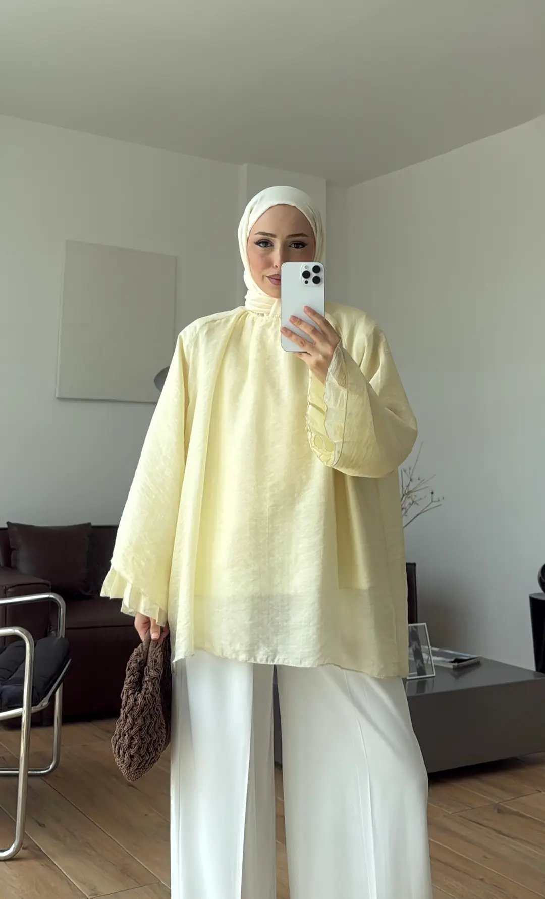 Dökümlü Şifon Bluz Sarı