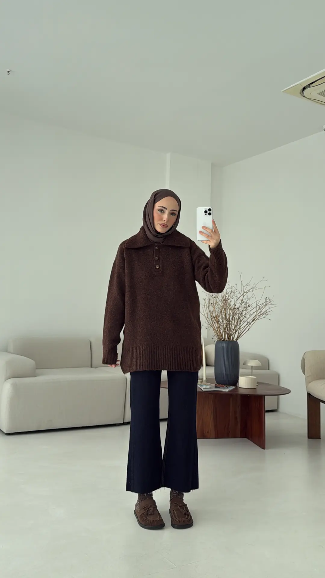 Premium Kalın Yakalı Kazak Kahve
