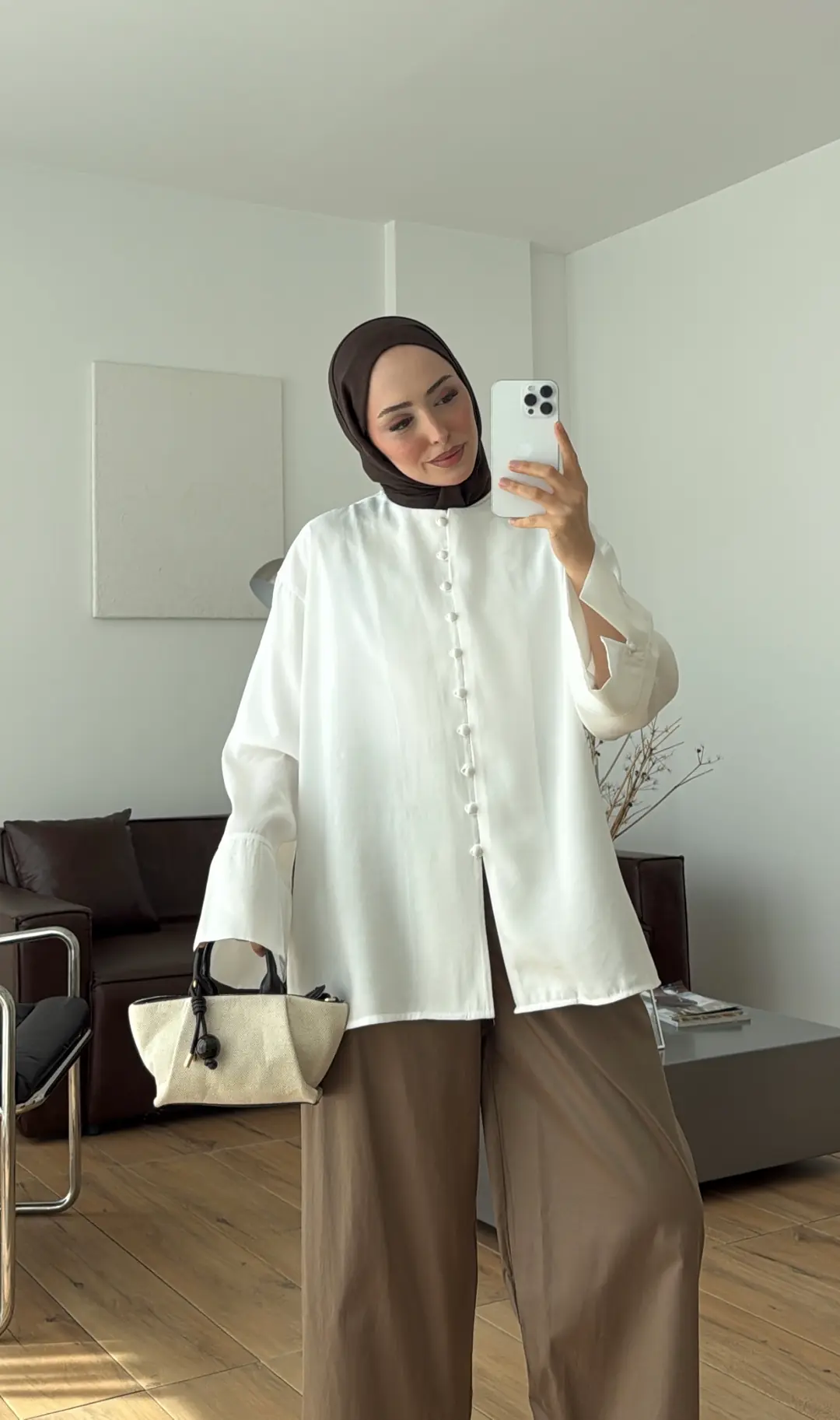 Top Düğmeli Modal Bluz Beyaz
