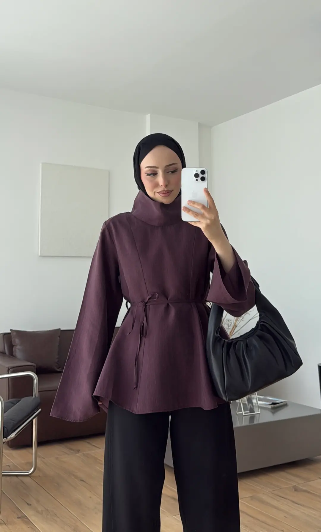 Geniş Yakalı Bluz Mürdüm