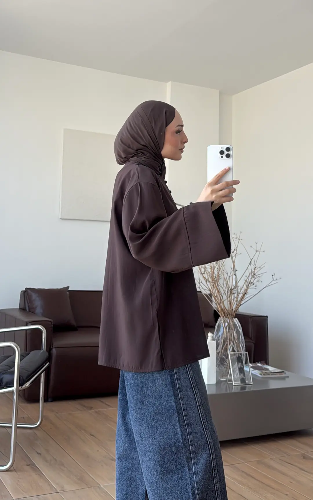 Top Düğmeli Modal Bluz Kahve