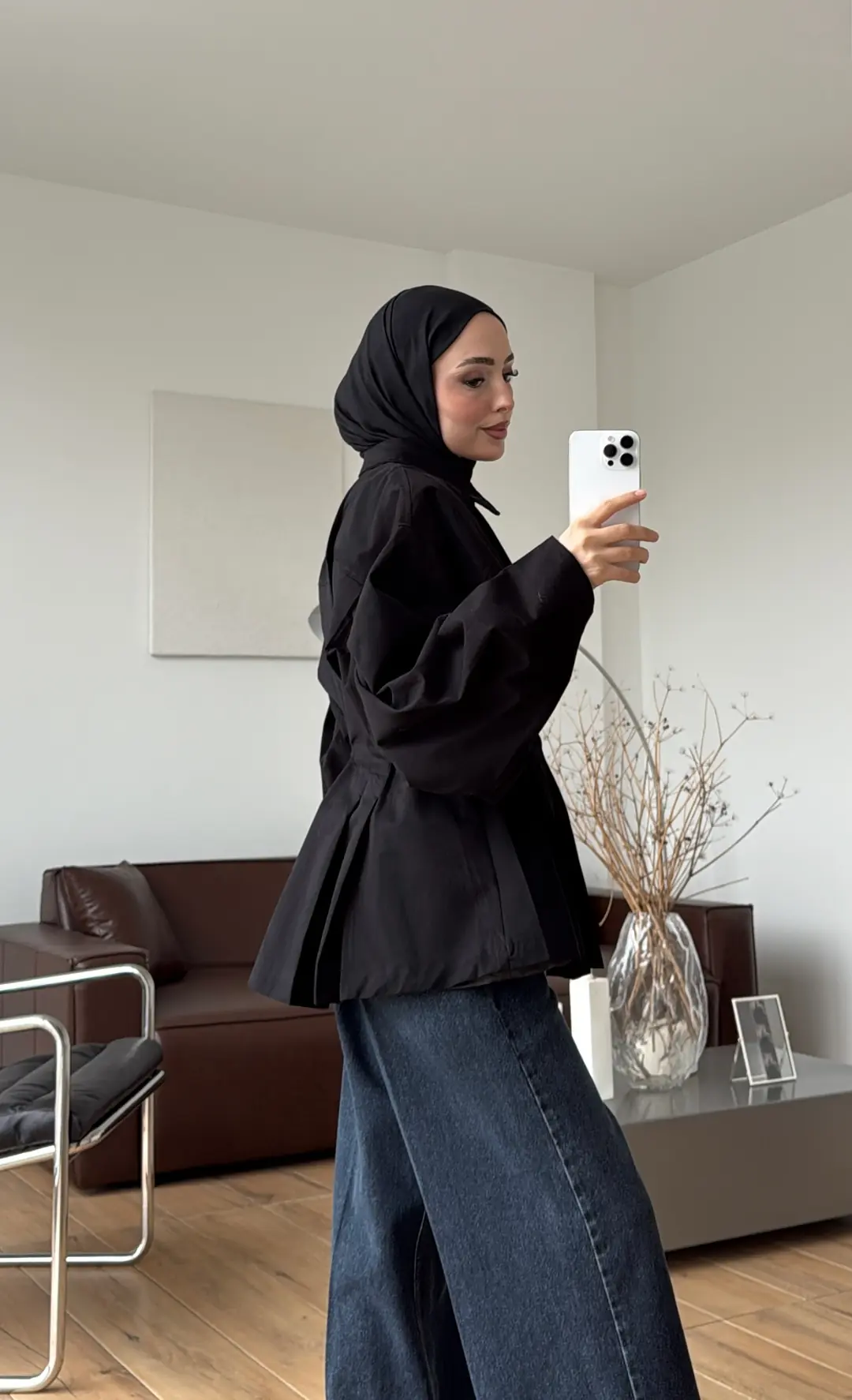 Pile Detay Oversize Tasarım Trenç Siyah