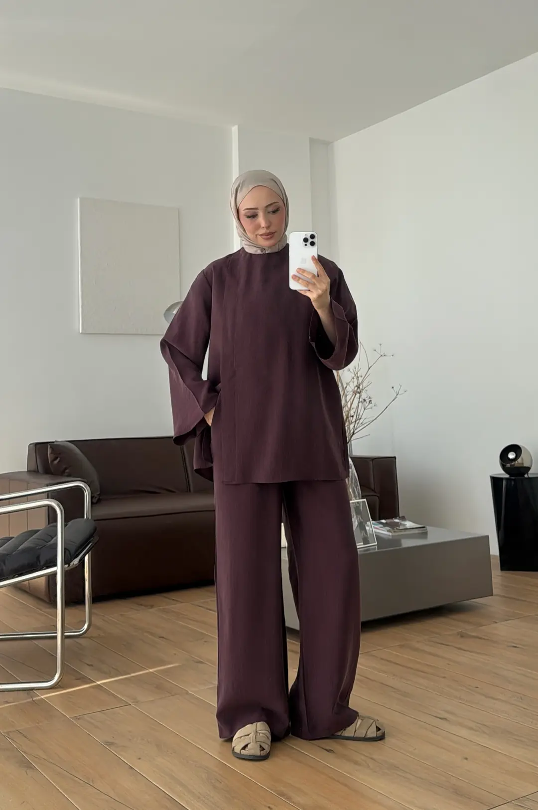 Bluzlu Yırtmaçlı Takım Mürdüm 