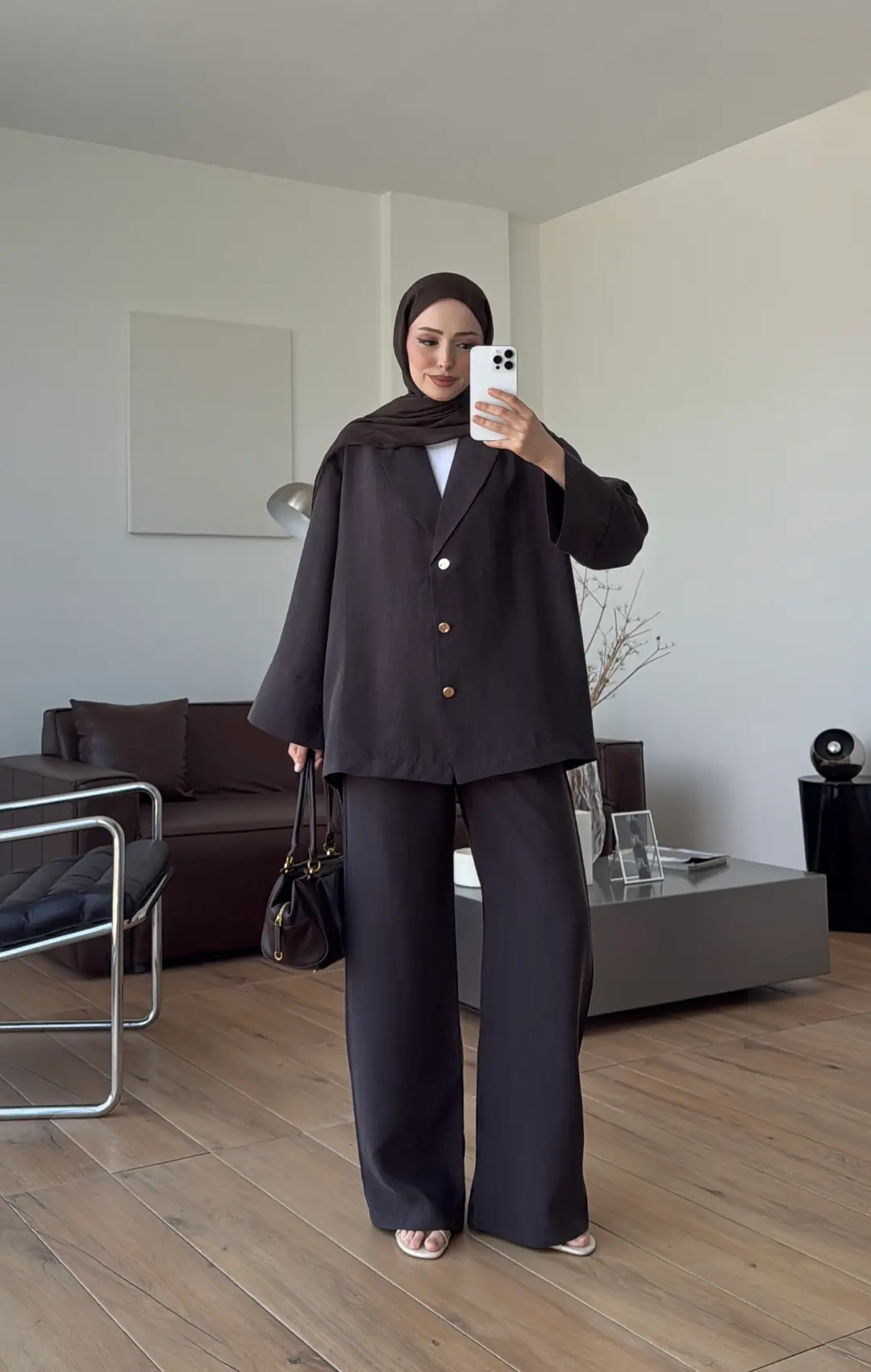 Toka Detay Tunik Takım Kahve
