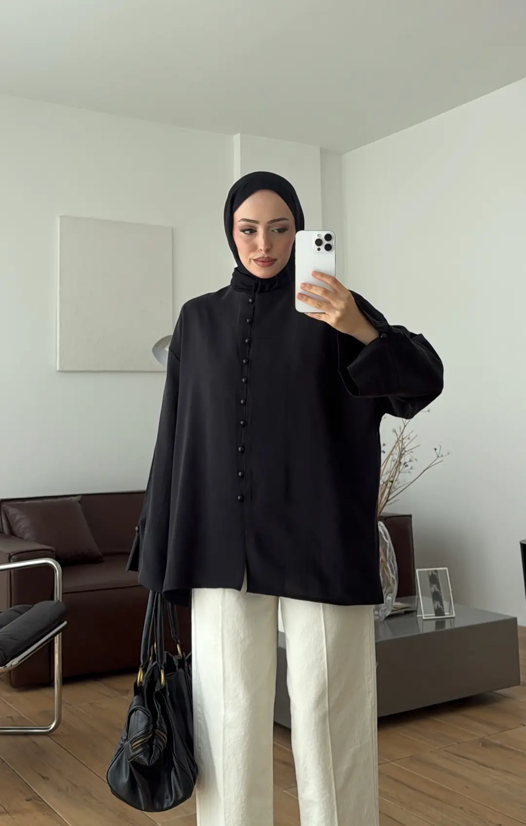Top Düğmeli Modal Bluz Siyah