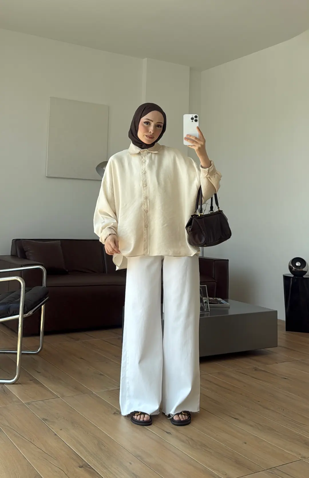 Dantelli Pis Dikişli Tencel Gömlek Krem