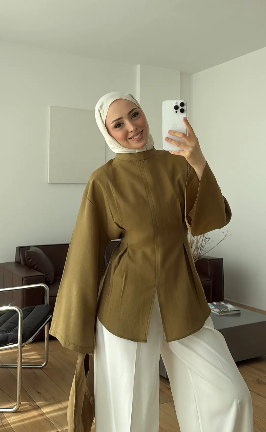 Pileli Modal Bluz Olive