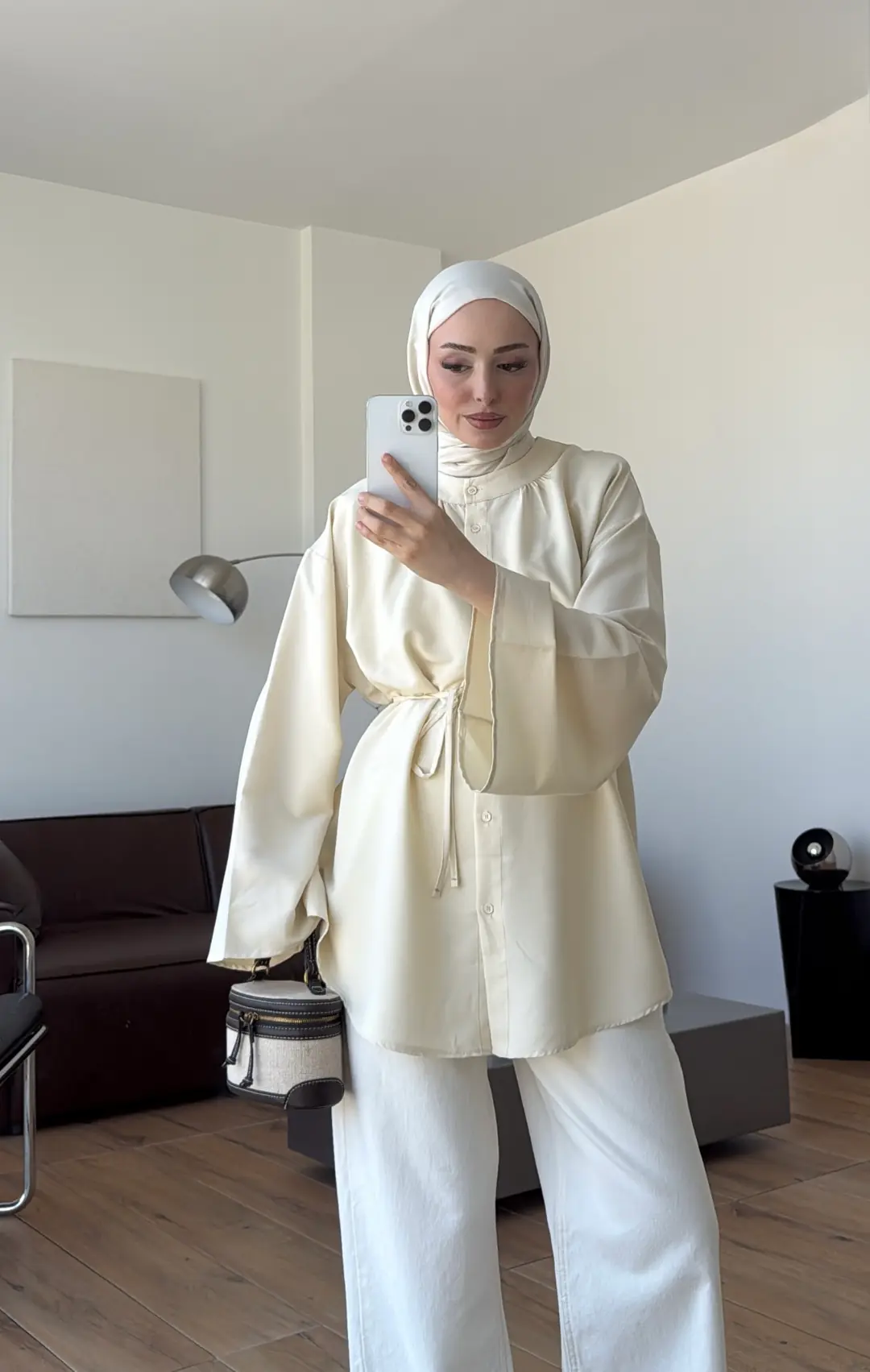 Büzgülü Bel Bağlamalı Gömlek Krem
