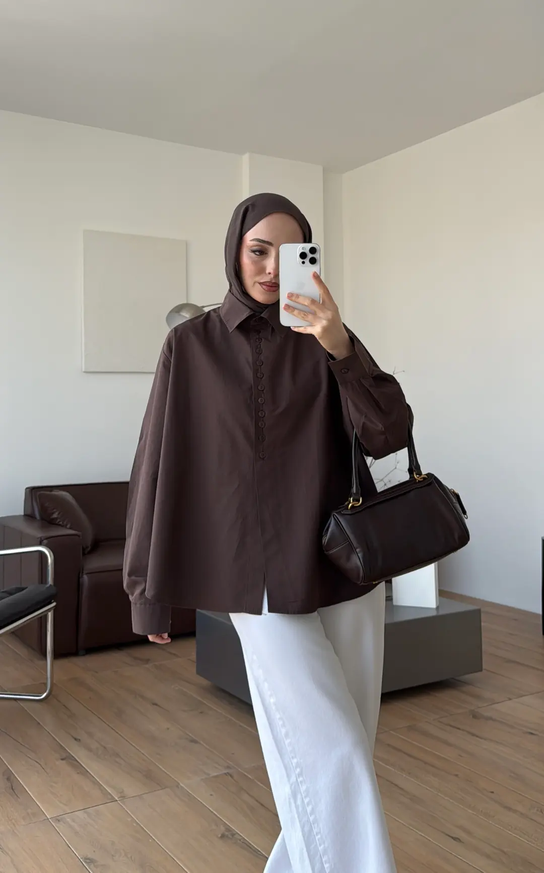 Poplin Sık Düğmeli Gömlek Kahve