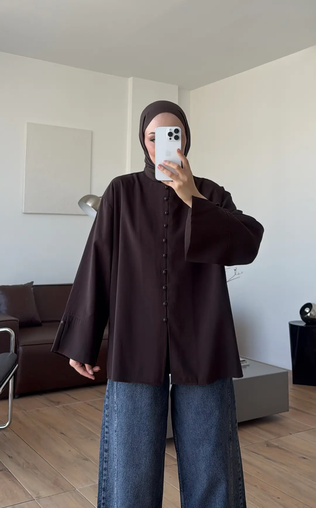 Top Düğmeli Modal Bluz Kahve