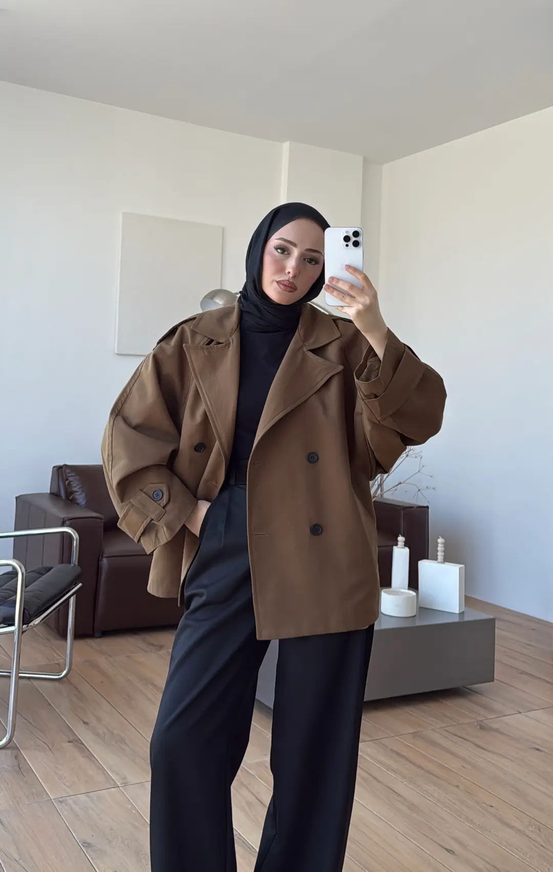 Geniş Kol Oversize Trençkot Yağ Yeşili