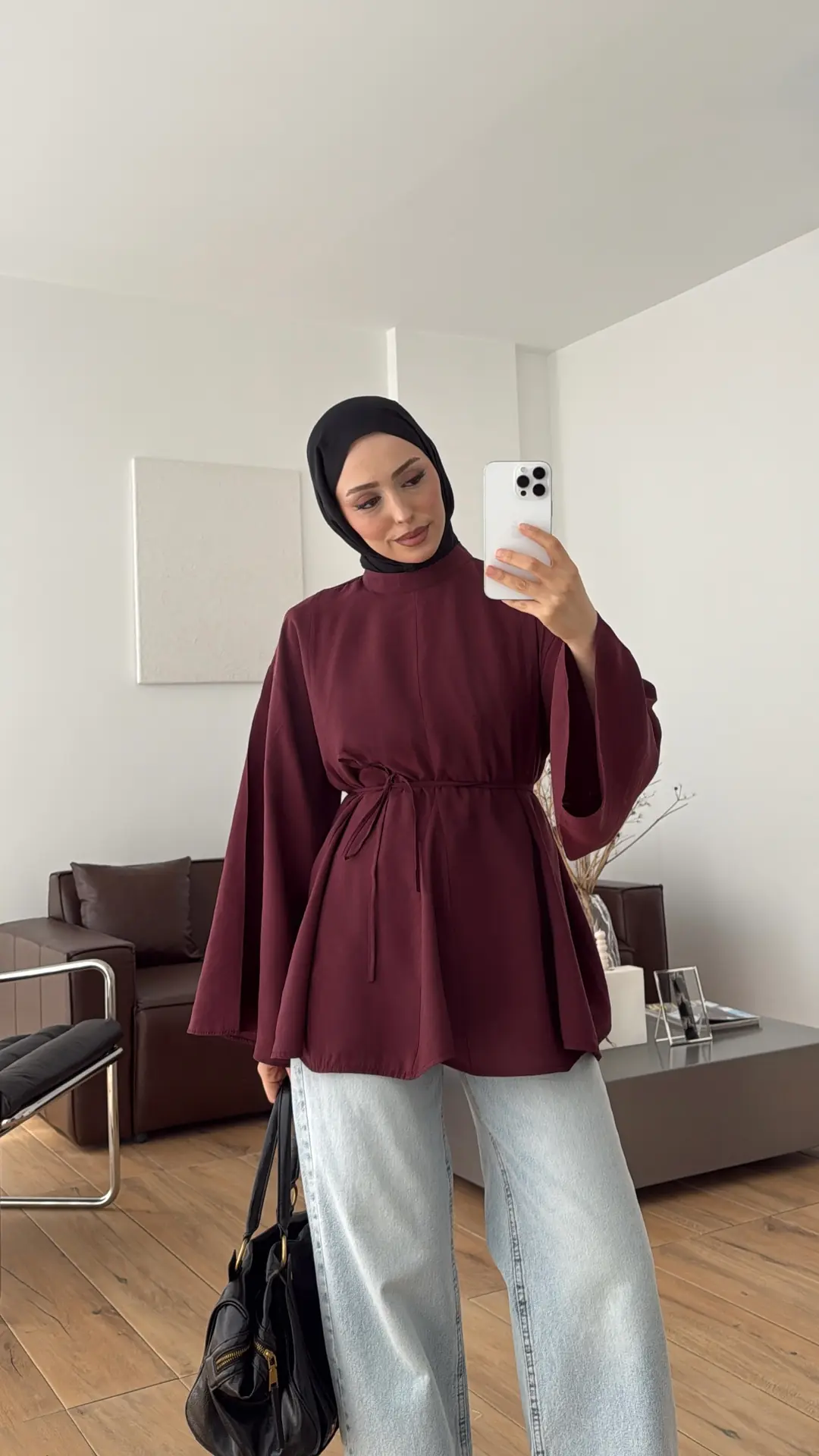 Volanlı Modal Gömlek Bordo