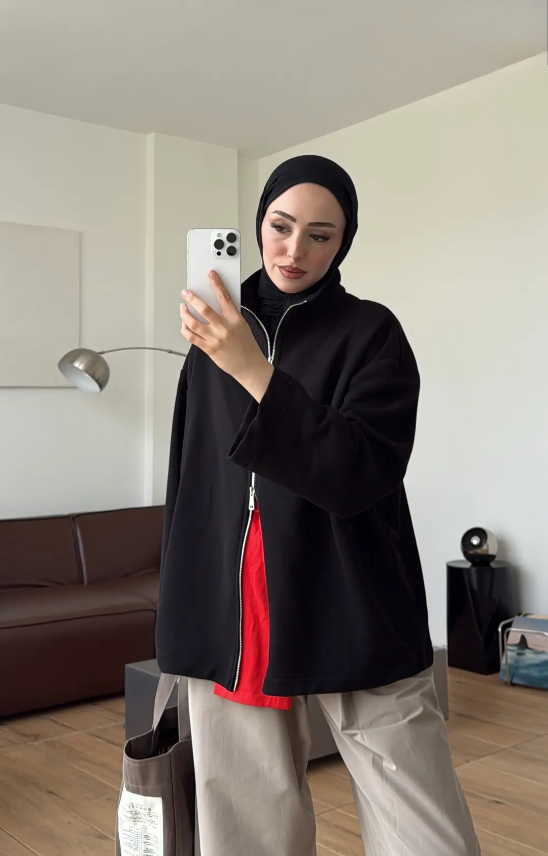 Çift Fermuarlı Sweat Siyah
