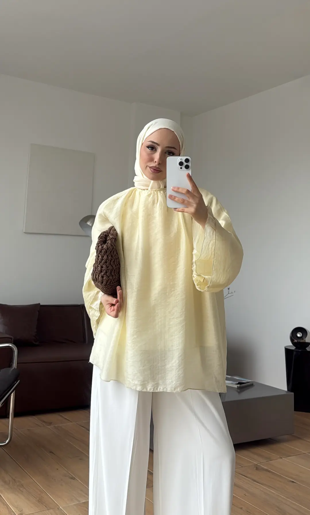 Dökümlü Şifon Bluz Sarı