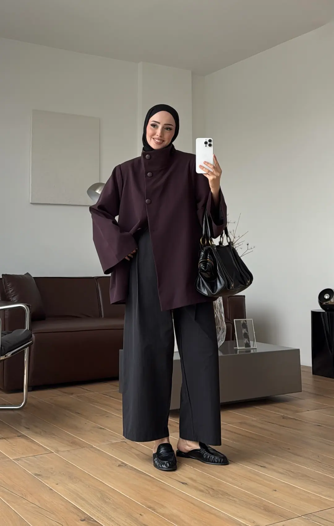 Geniş Kol Kuşaklı Ceket Mürdüm