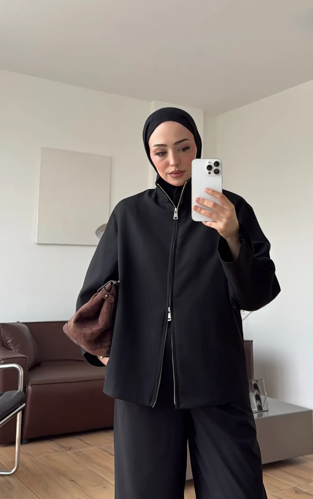 Dik Yaka Ceketli Takım Siyah