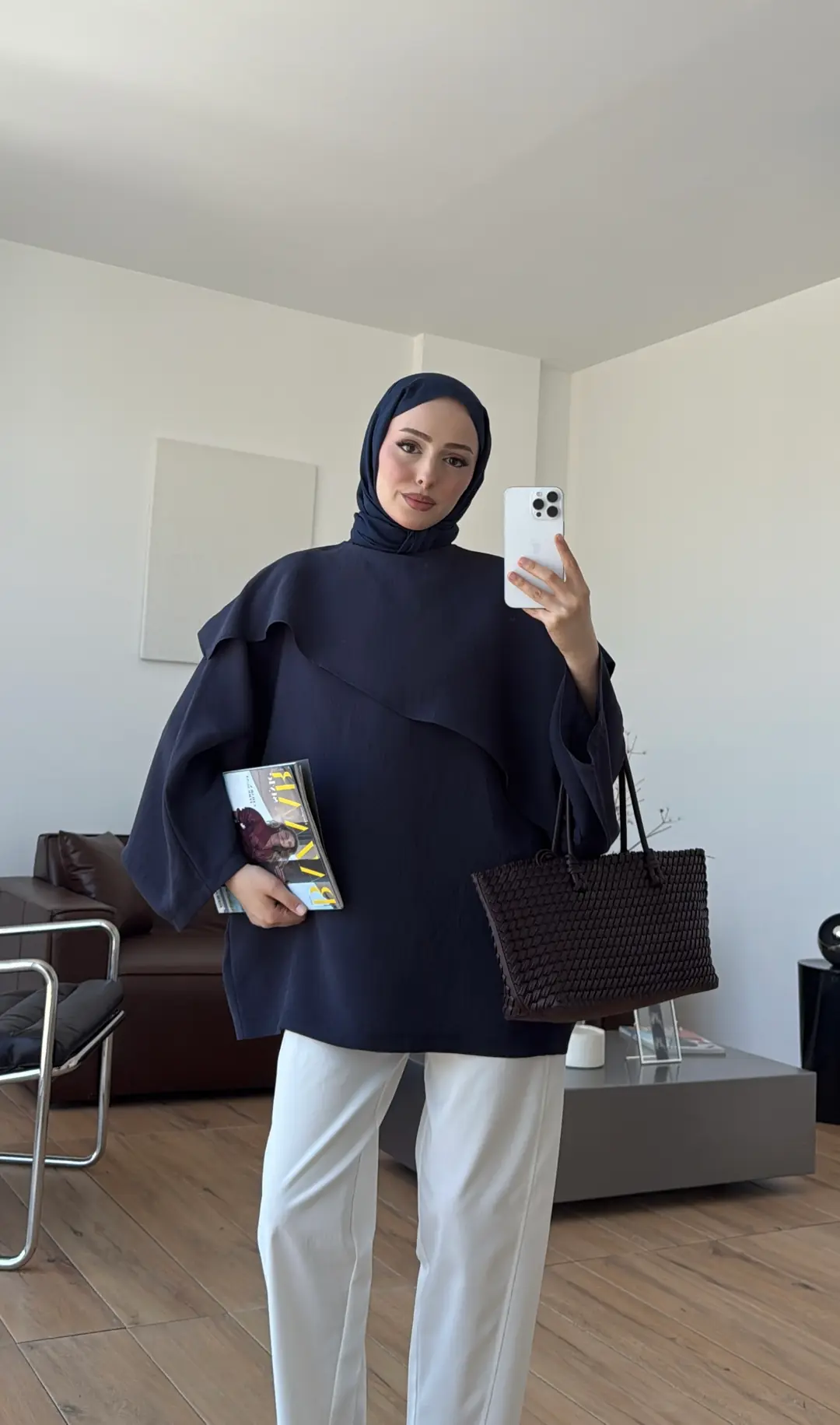 Yarasa Kol Şallı Bluz Lacivert 