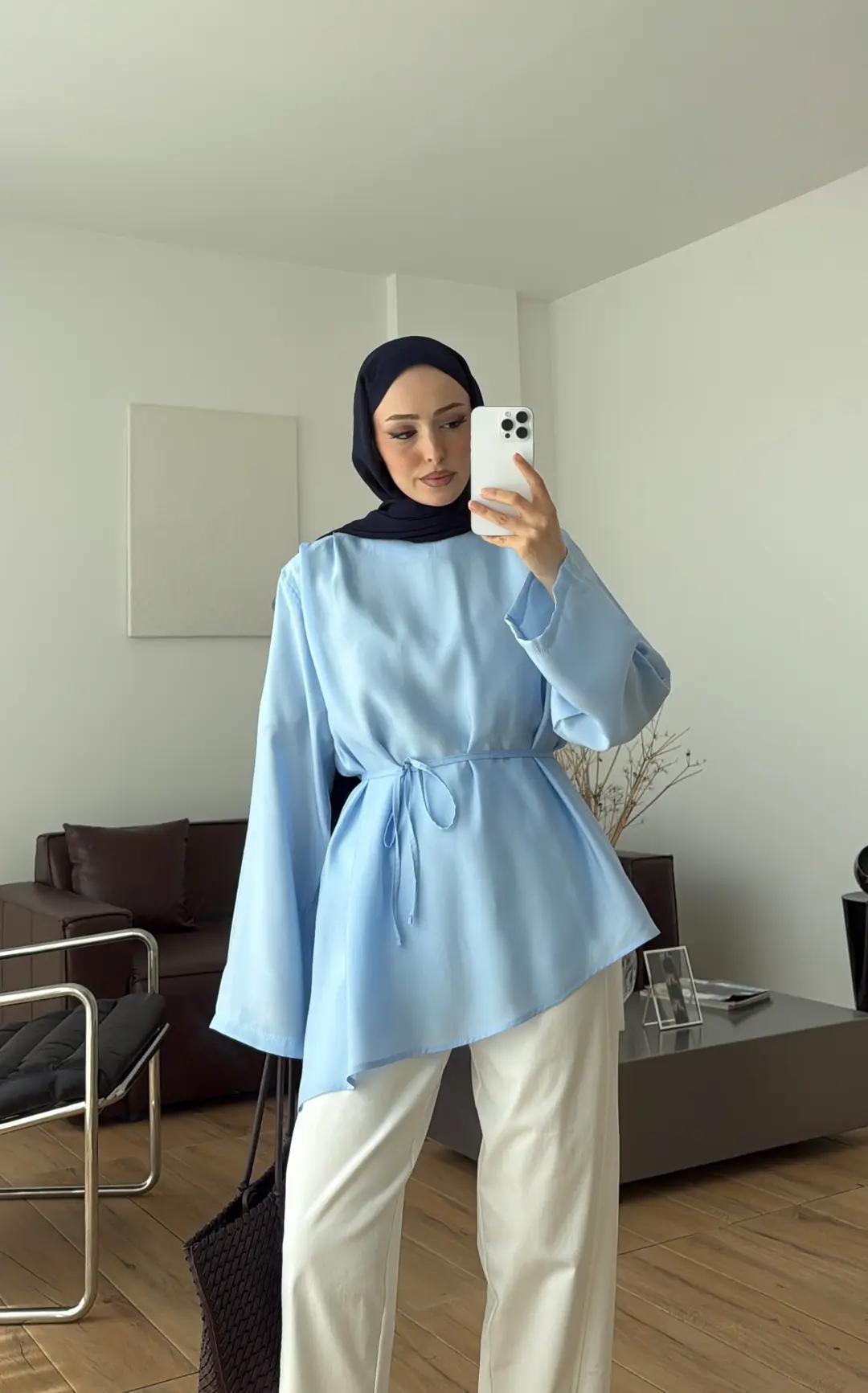 Vatkalı Asimetrik Bluz Mavi