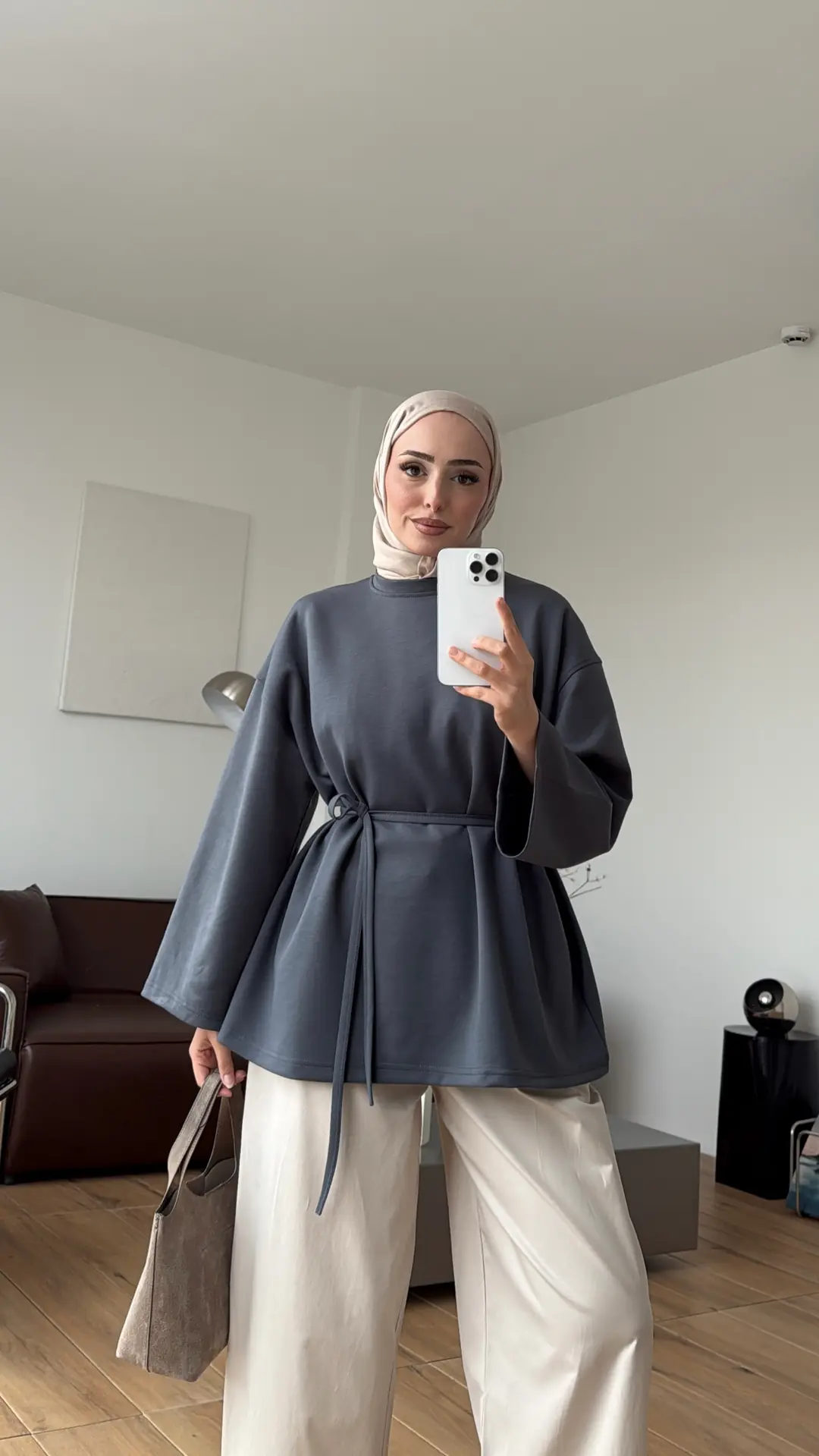 Seyyar Bağlamalı Oysho Kumaş Antrasit Tunik