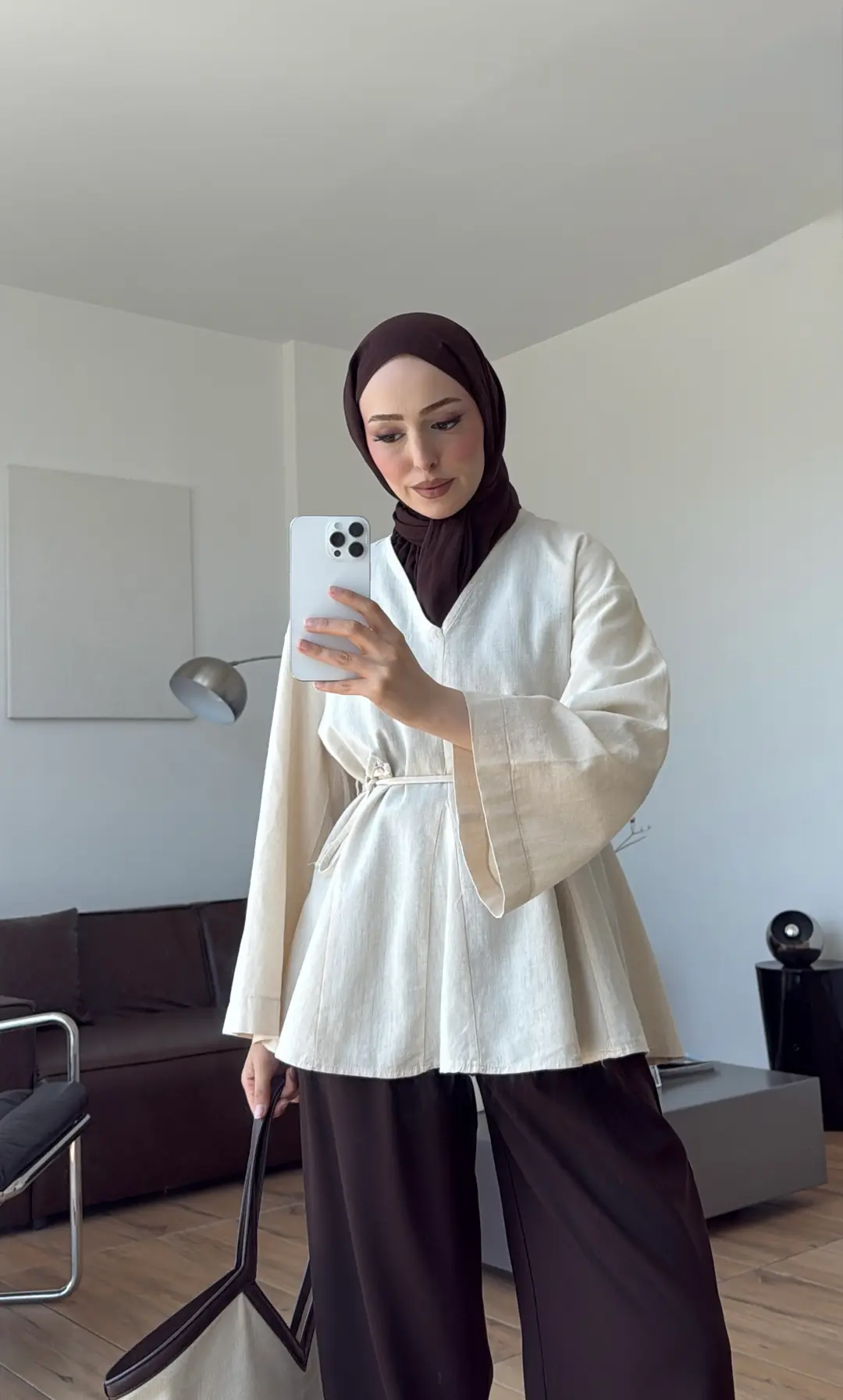 Volanlı Belden İpli Tunik Naturel