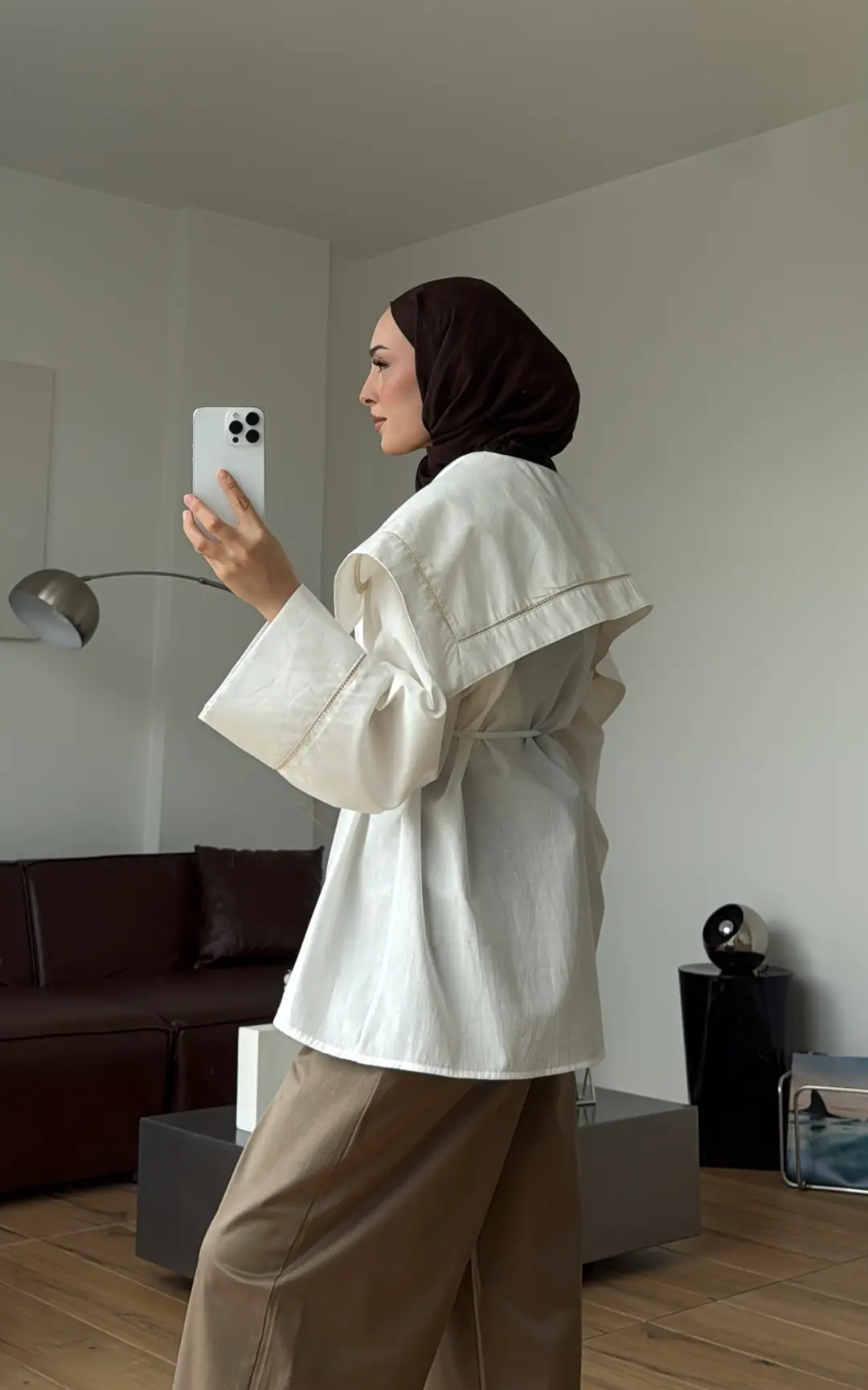 Biye Bağcıklı Dantelli Tunik Beyaz
