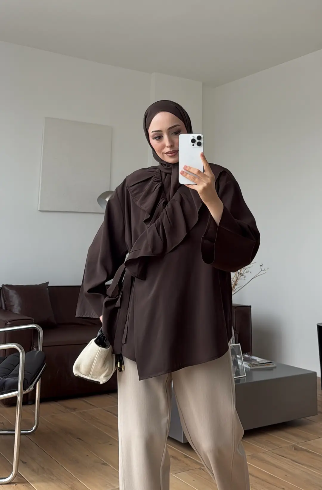 Fırfırlı ModaL Bluz Kahve