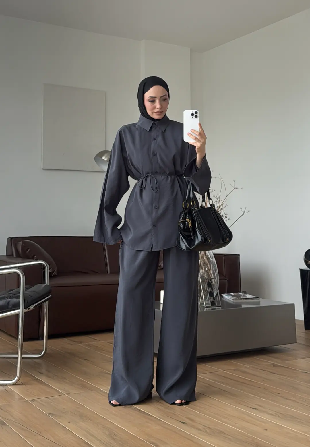 Tencel Bağlamalı Takım Gri