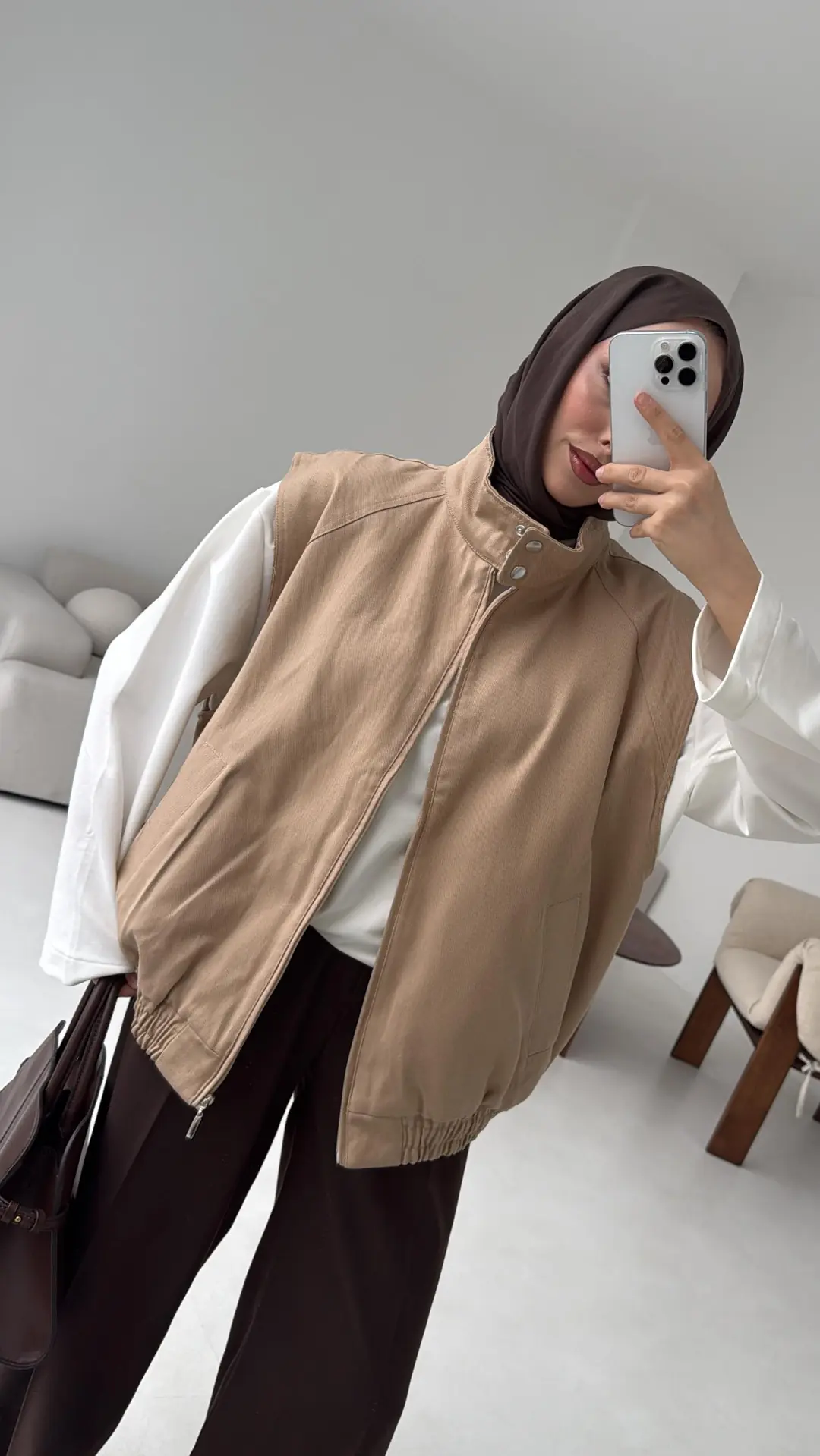 Dik Yaka Bej Gabardin Yelek
