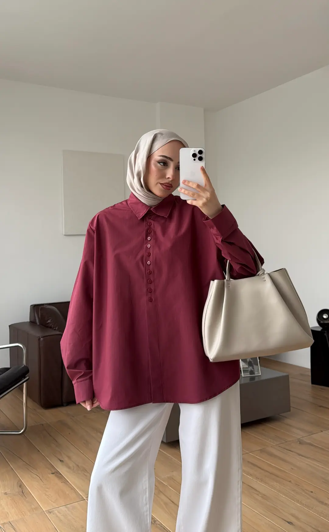 Poplin Sık Düğmeli Gömlek Bordo