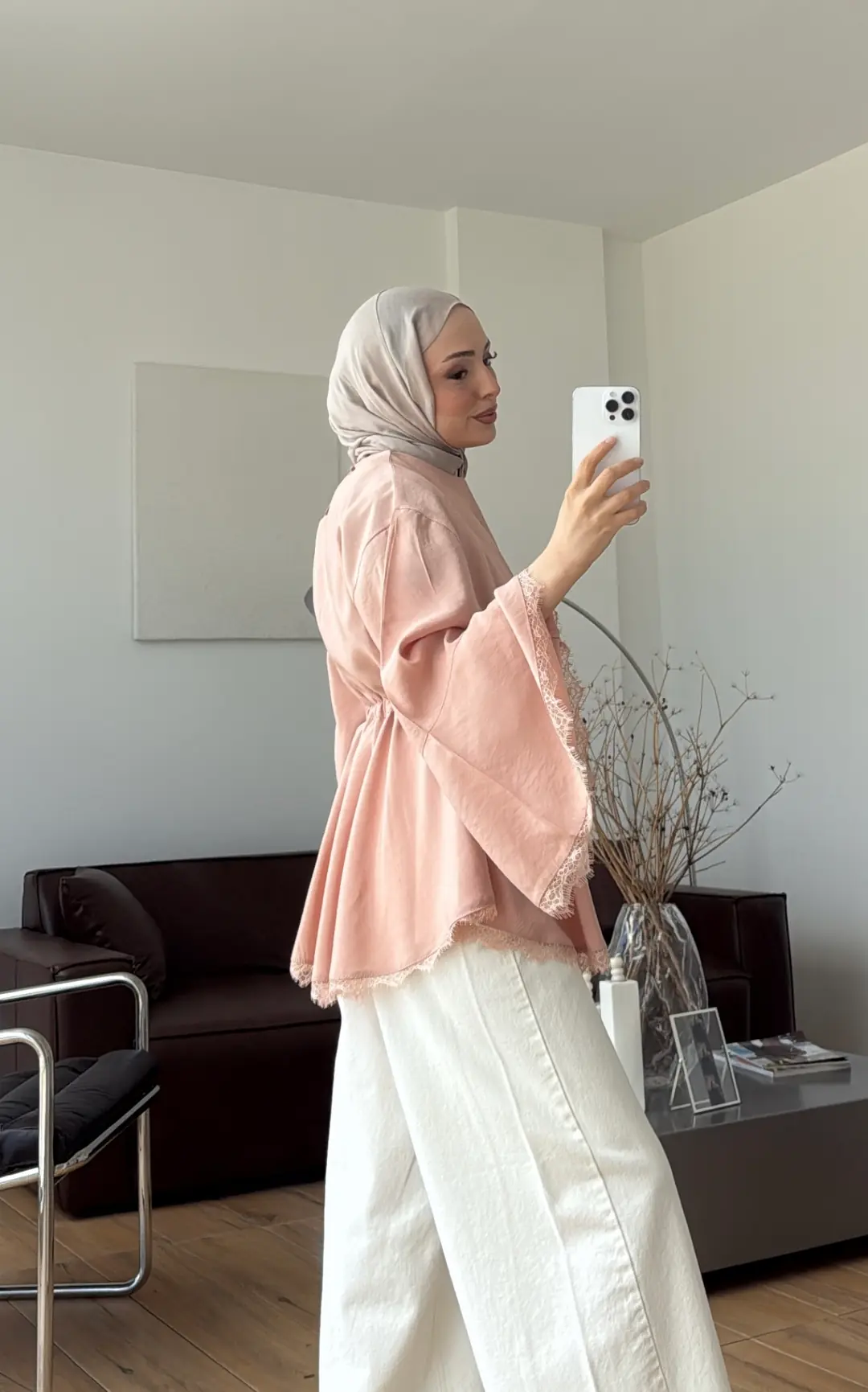 Lace Bel Detay Tunik Pudra