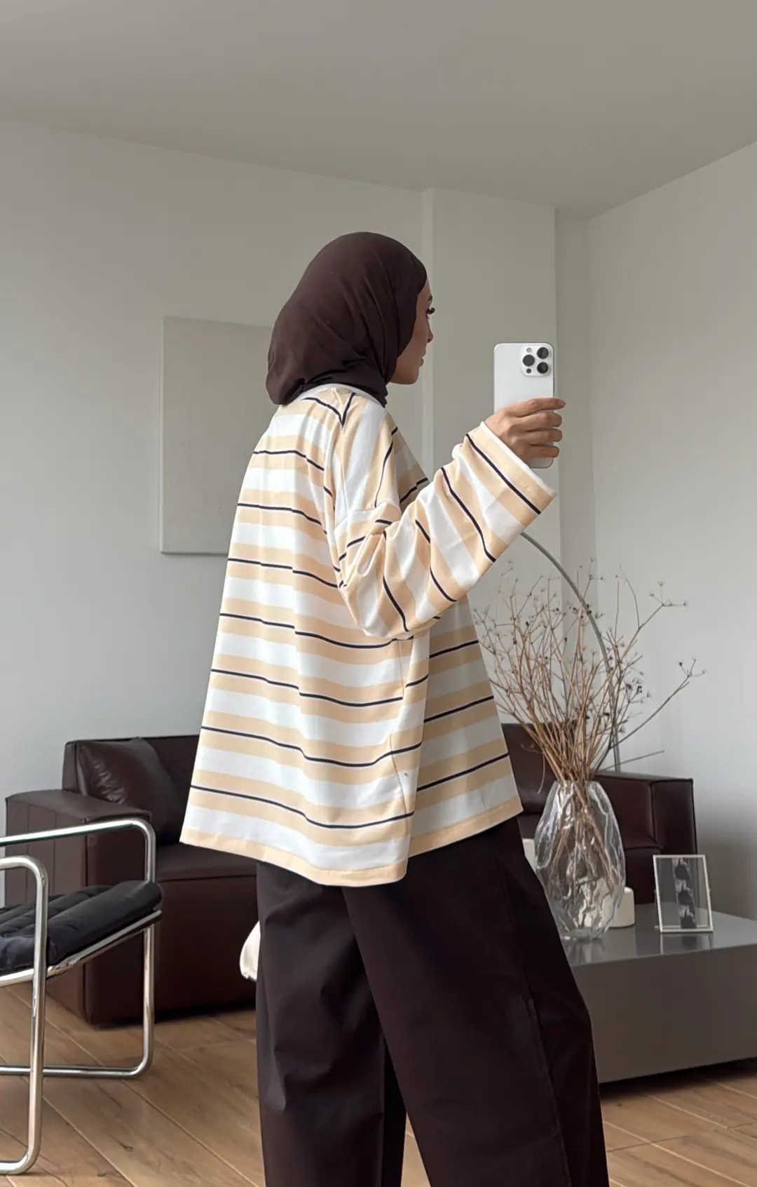 Flecce Çizgili Sweat Sarı/Beyaz