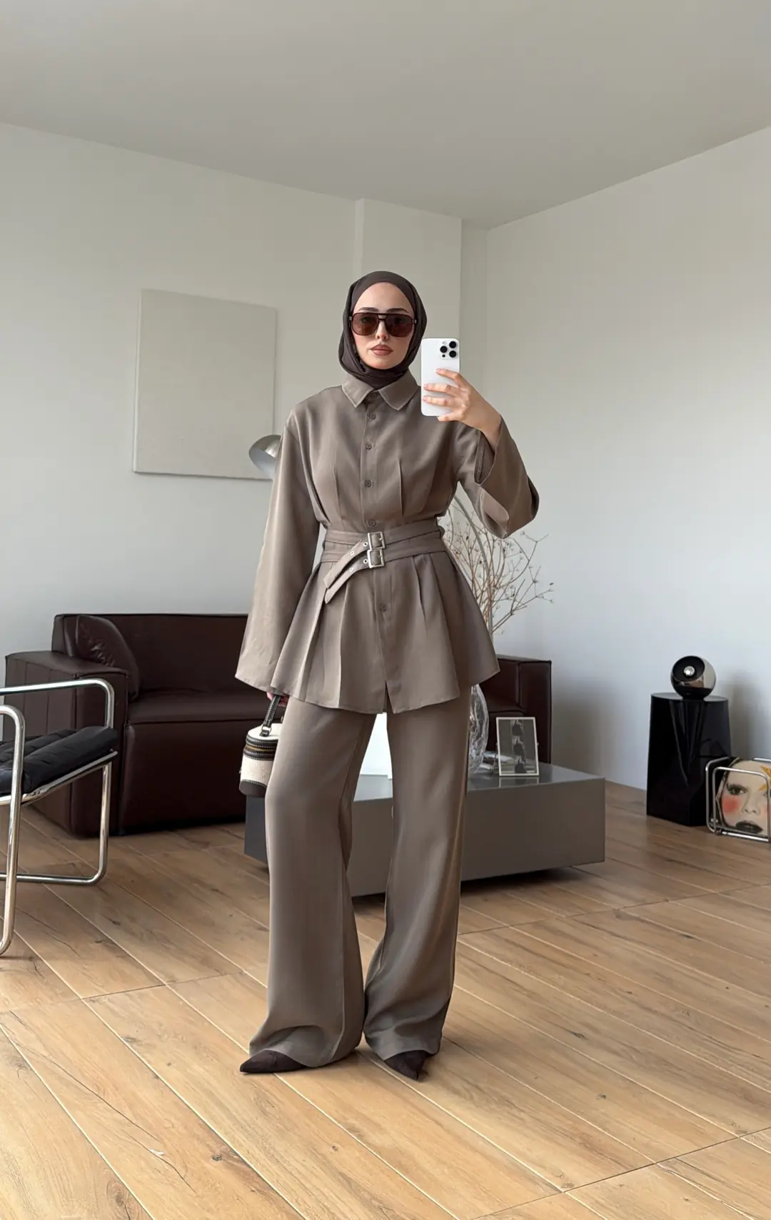 Pile Detay Kemerli Takım Vizon