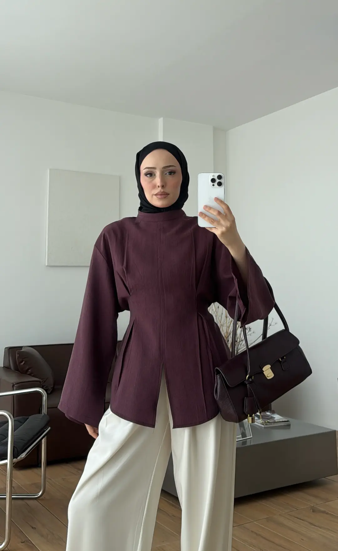 Pileli Modal Bluz Bordo