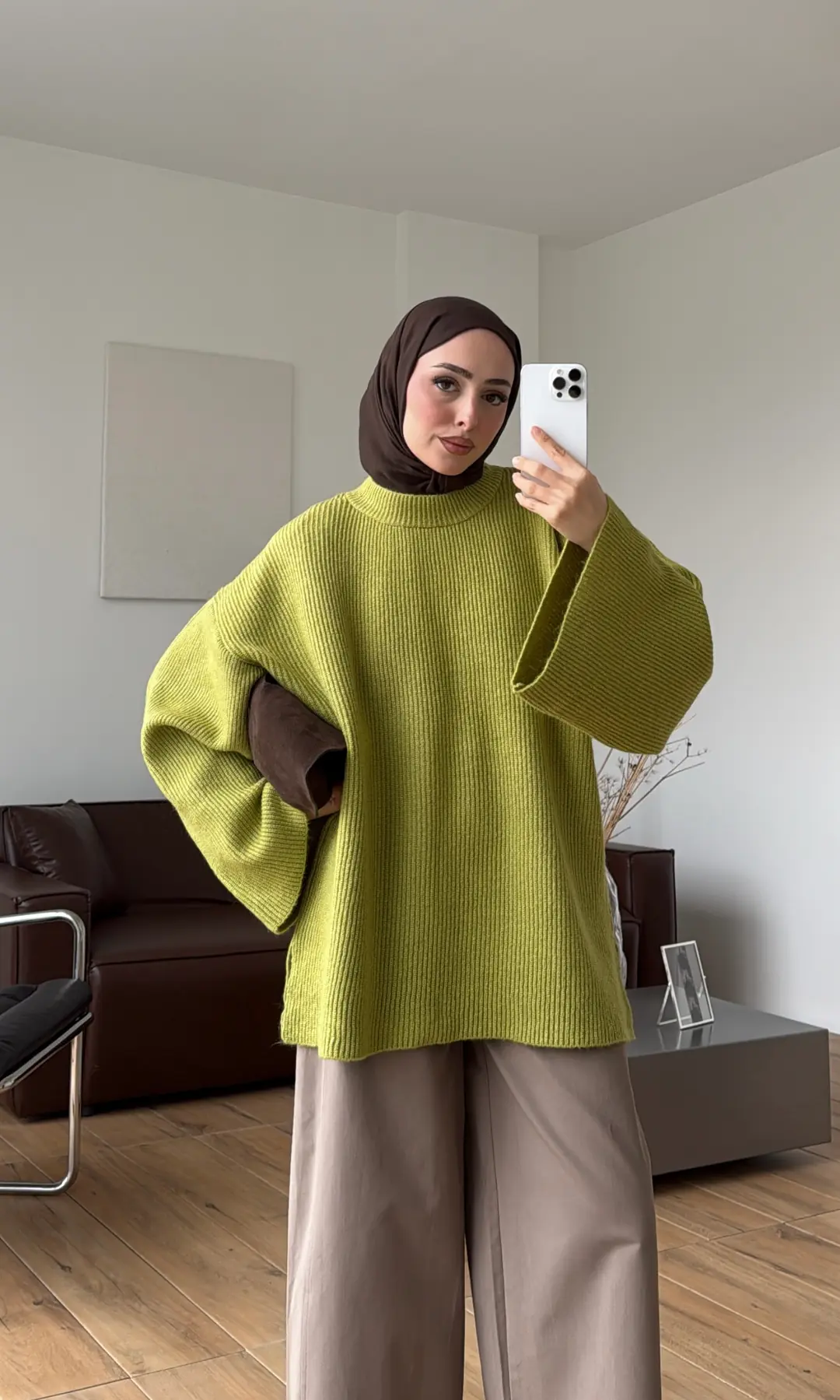 Fitilli Tok Kumaş Triko Kazak Açık Yeşil